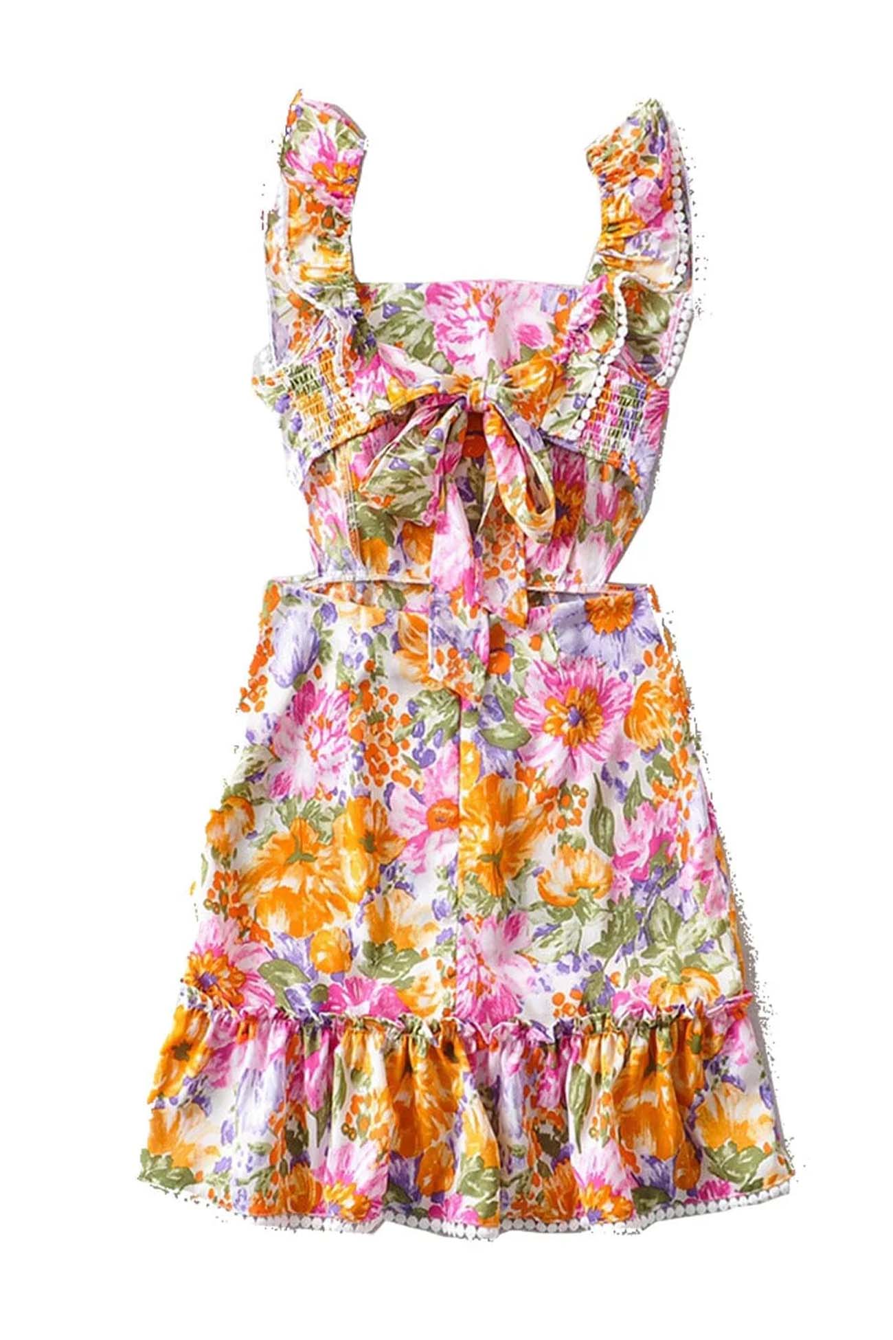 🌺Huge Sale 56% OFF🔥Floral Ruffle Back Tie Mini Dress