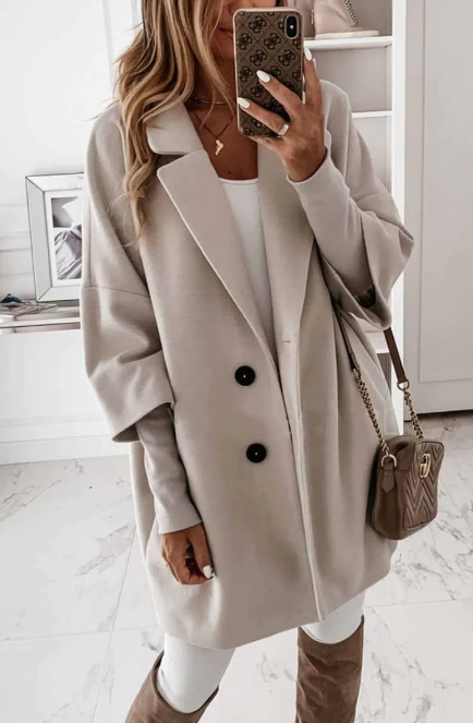 Solid Color Lapel Coat With Pocket And Buttons 💖