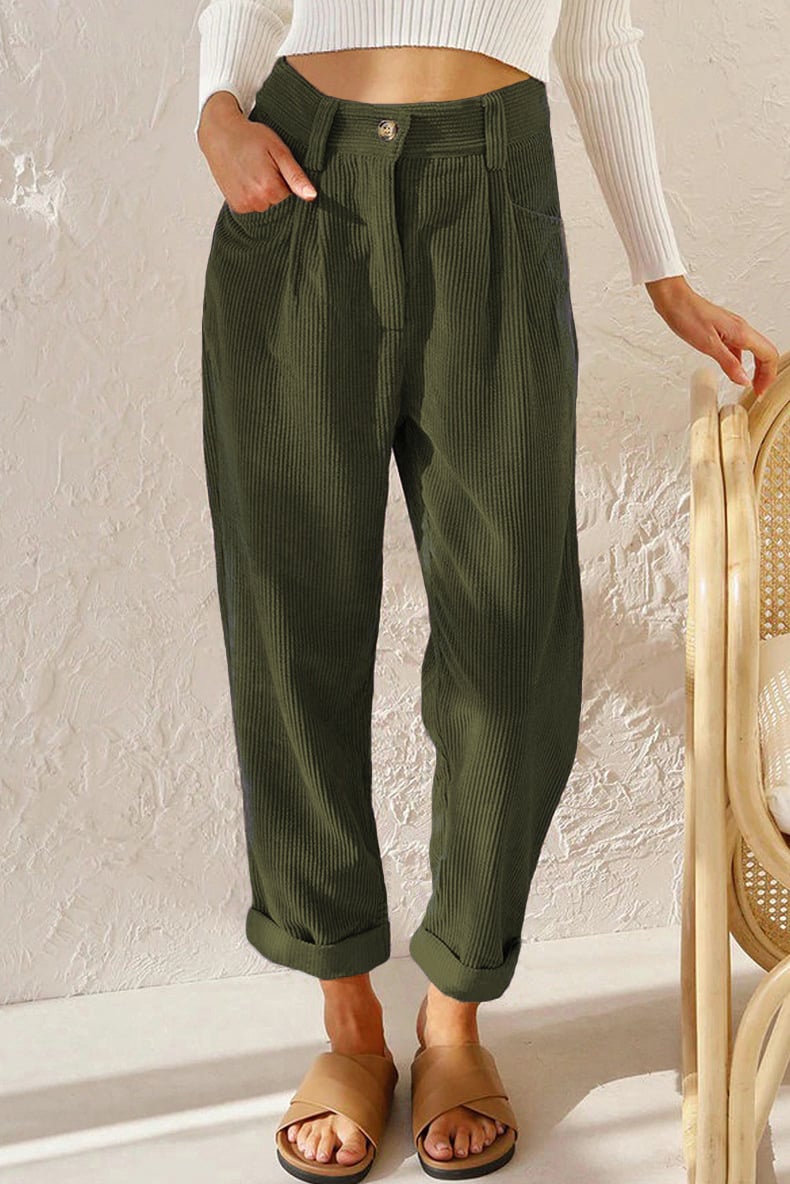 🔥Huge Sale 51% OFF✨Mid Rise Button Zipper Side Pocket Corduroy Casual Pants