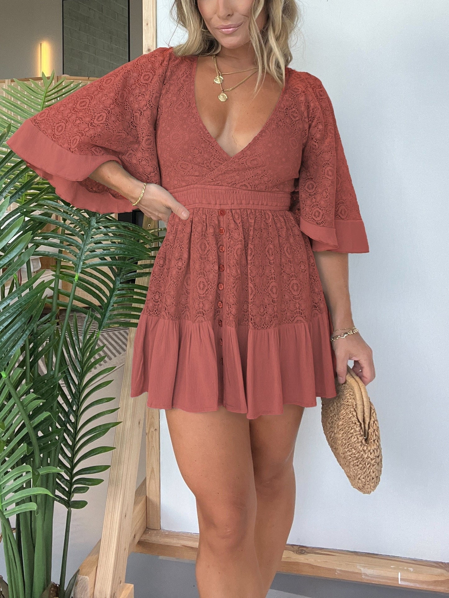 👗Huge Sale 55% OFF💕Open Back Lace Crochet Romper Dress