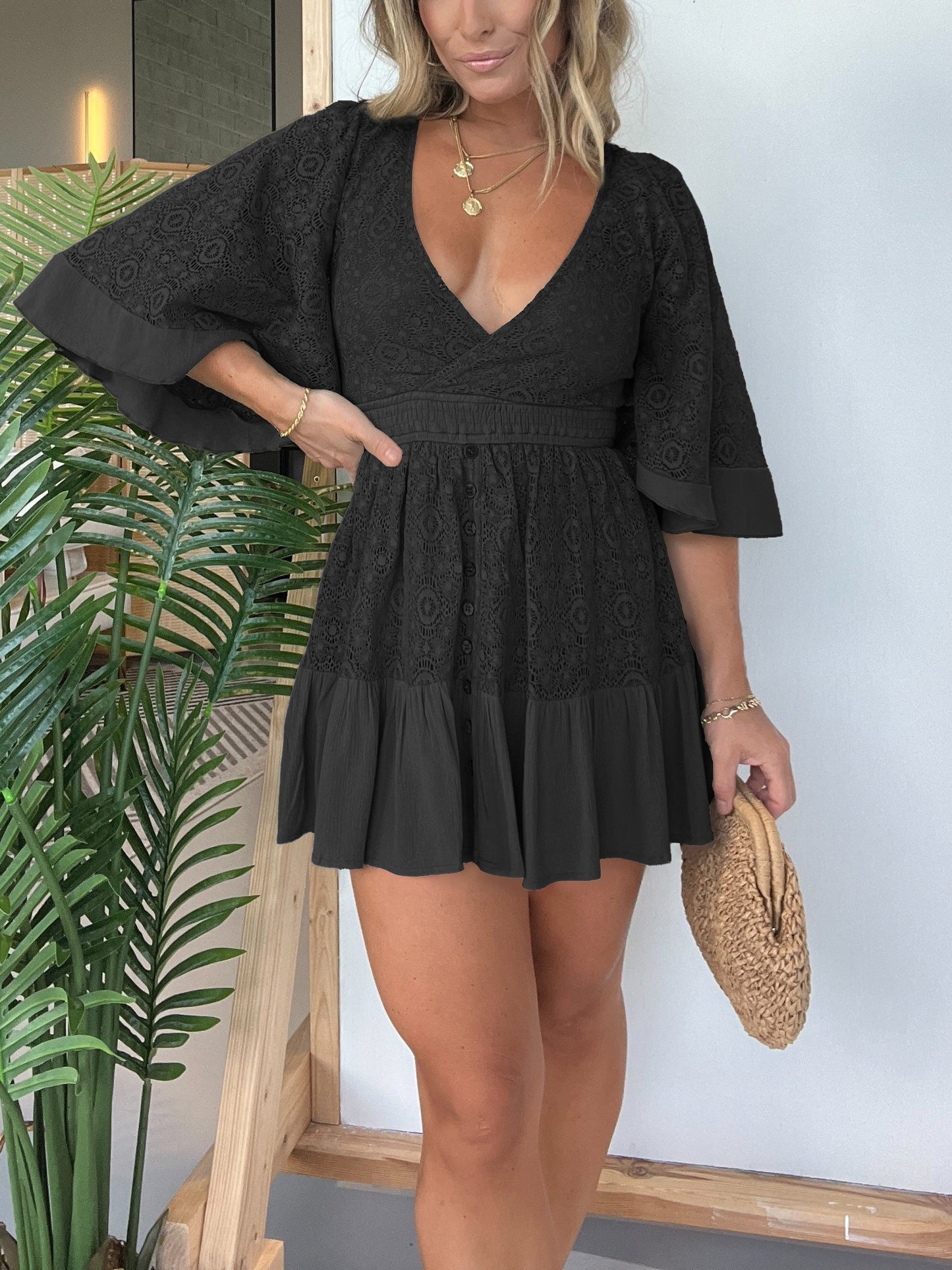 👗Huge Sale 55% OFF💕Open Back Lace Crochet Romper Dress