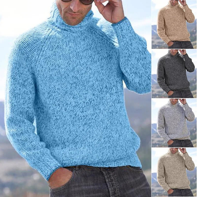 Men's Solid Color Melange Cashmere Turtleneck Sweater