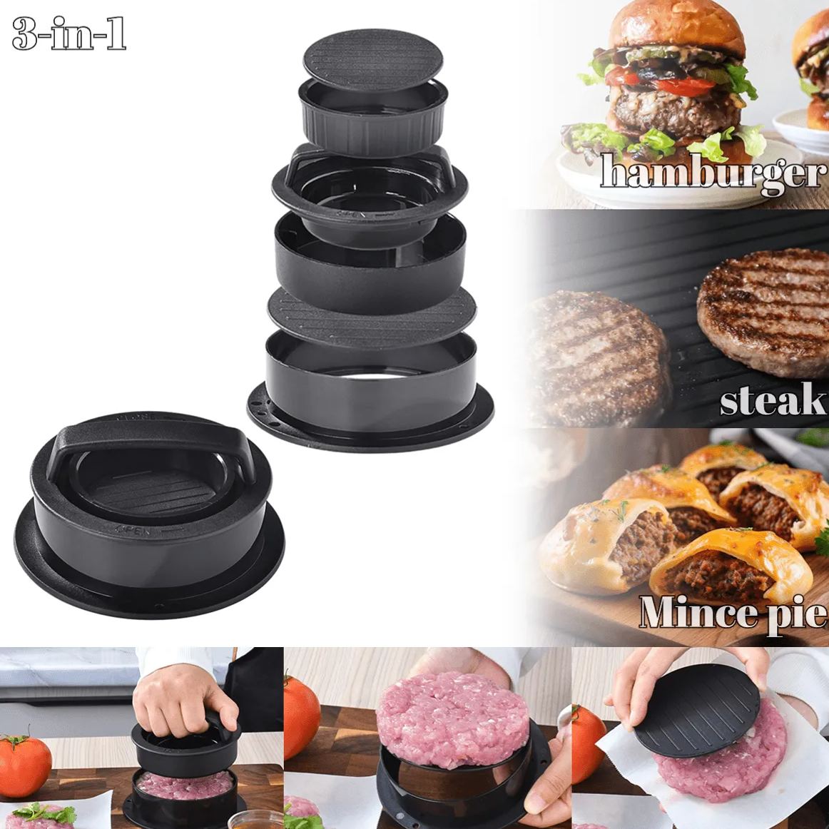 🔥HOT SALE 50% OFF🔥3-in-1 Burger Extrusion Molding Machine Meat Press Tool