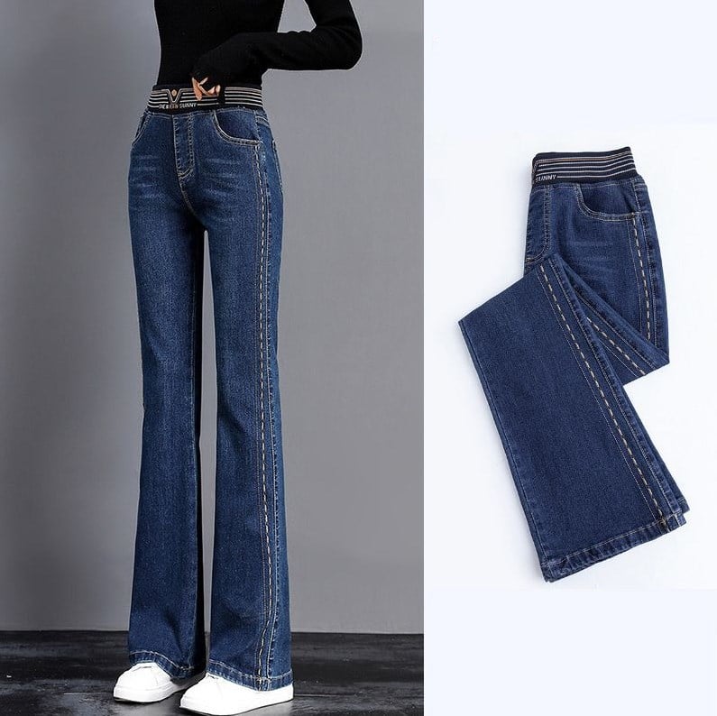 High Waist Elastic Bootcut Jeans