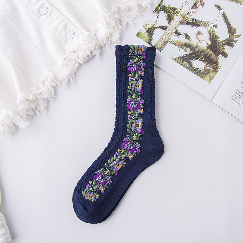 Vintage Embroidered Floral Socks (5 pairs) – zebrasisi