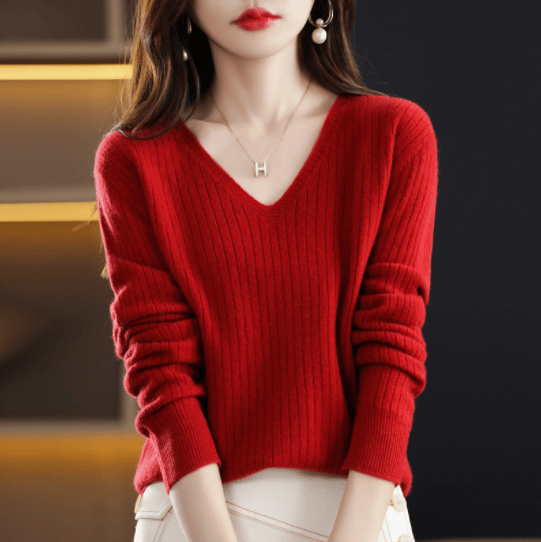 💥Hot Sale 49% OFF💥V-Neck Pullover Long Sleeve Solid Color Cashmere Sweater