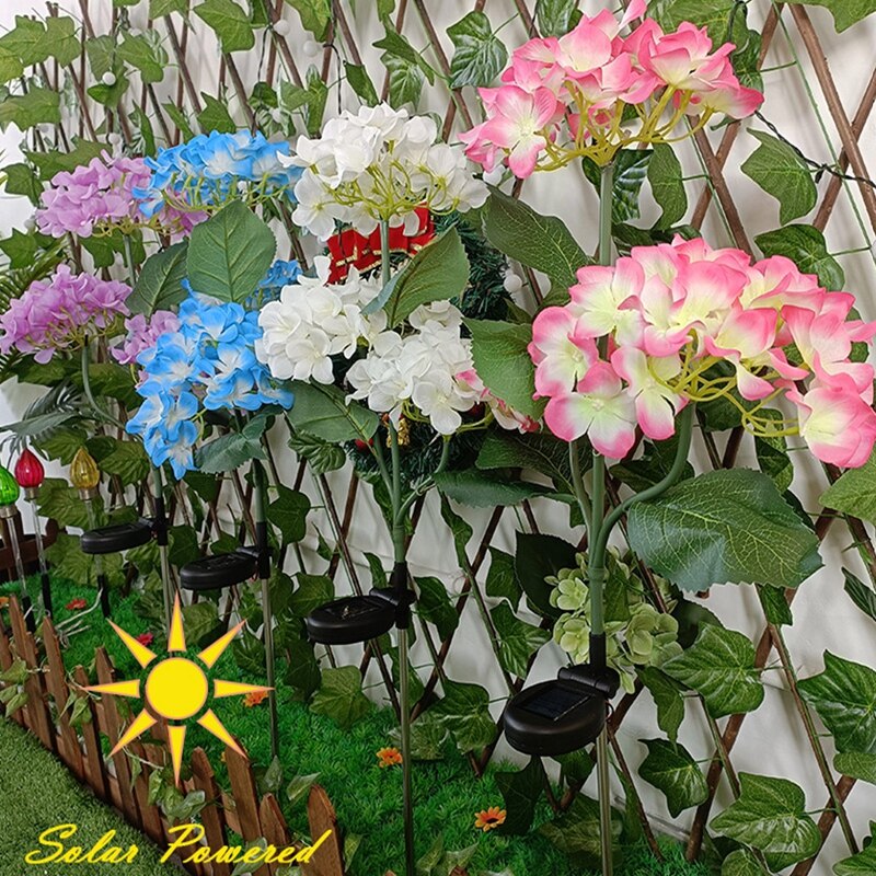 Romantic Garden Solar-Powered 3-Head Hydrangea Rose Flower LED Light