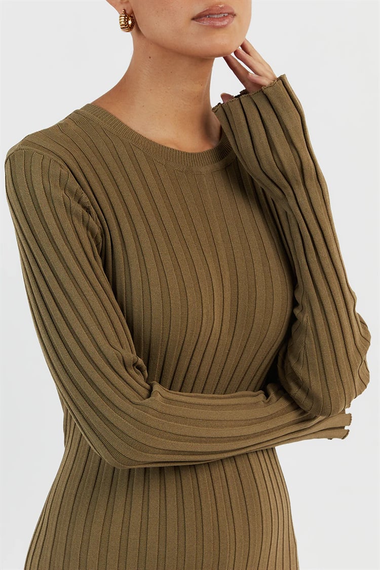2023 Fall New Sleeved Knit Midi  High Elasticity Dress