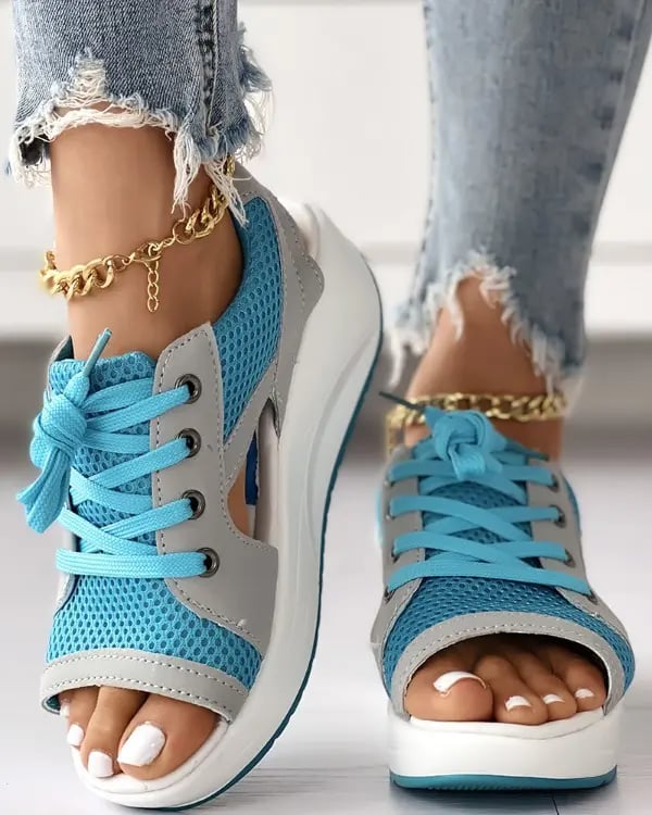 🔥 Contrast Paneled Cutout Lace-up Muffin Sandals