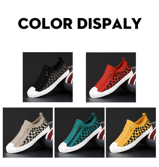 Fashionable high-top canvas shoes men's zipper breathable casual shoes