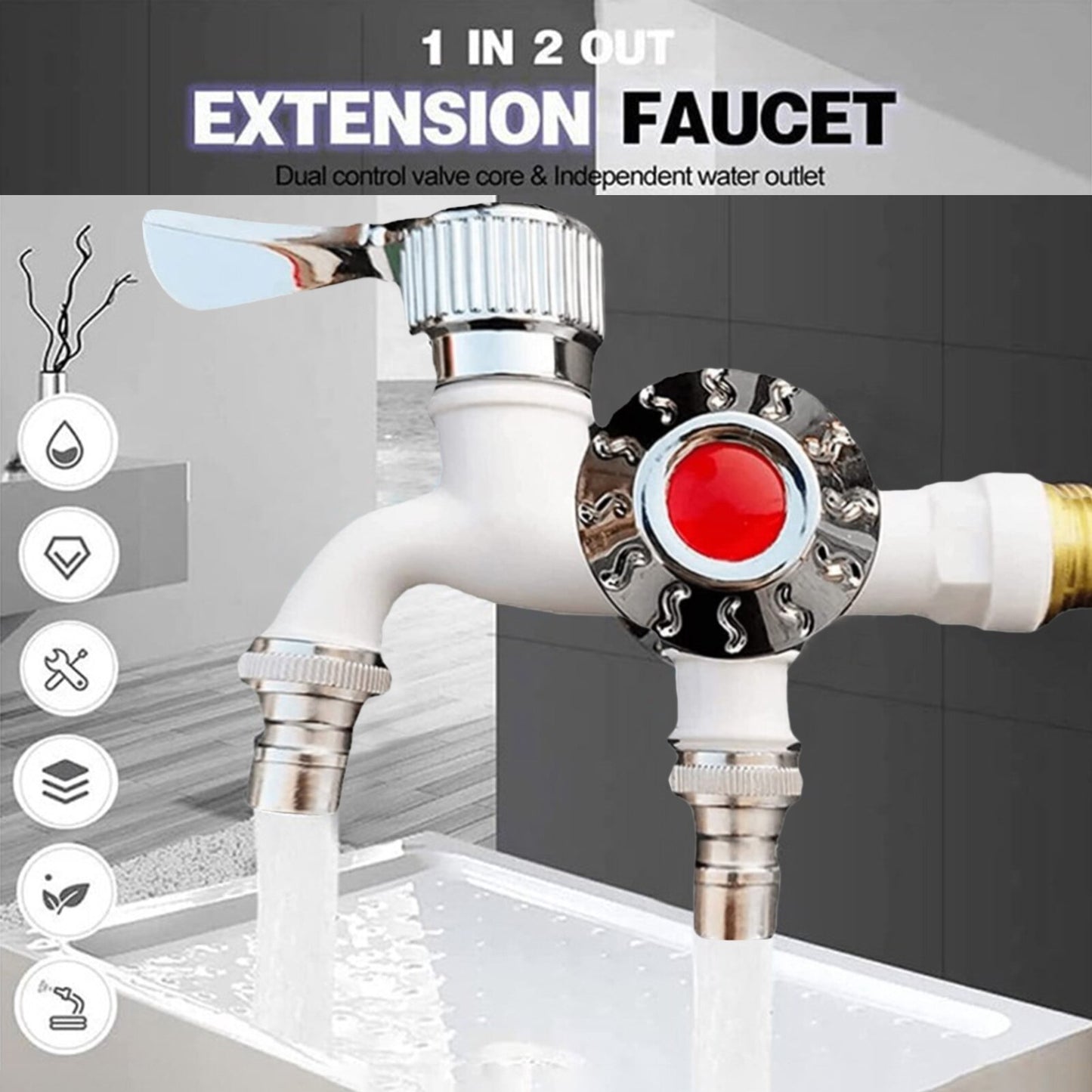 Dual control sink valve anti-freeze tap with one inlet and two outlets