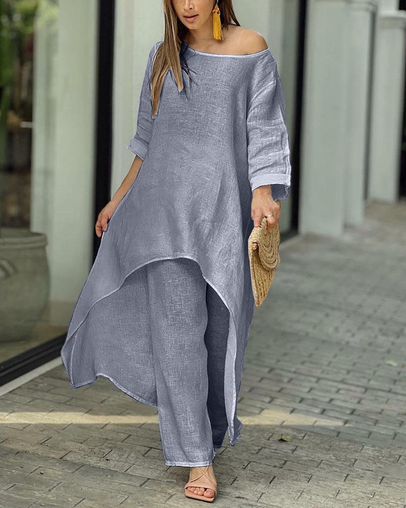 Women's Autumn Elegant Solid Color Loose Casual Cotton And Linen Two-piece Suit