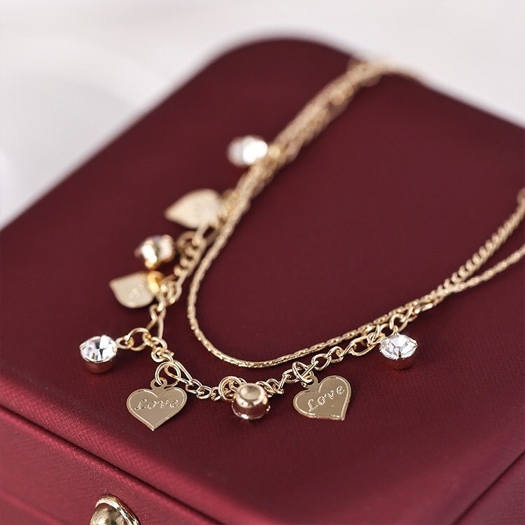 💖Summer Hot Sale - 48% OFF🌹Double Layer Rhinestones Heart Anklet