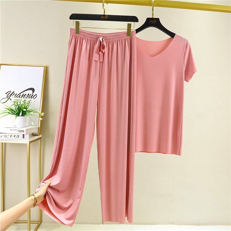 Soft and comfortable ice silk short-sleeved T-shirt two-piece set