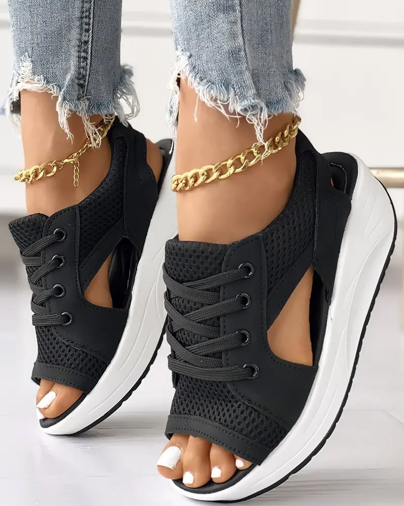 🔥 Contrast Paneled Cutout Lace-up Muffin Sandals