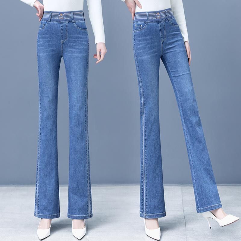 High Waist Elastic Bootcut Jeans