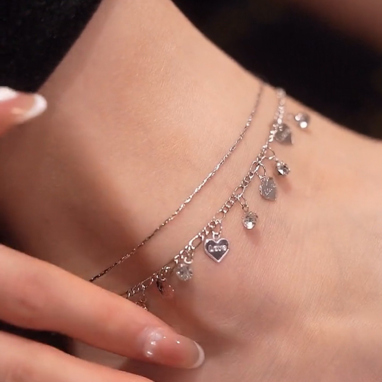 💖Summer Hot Sale - 48% OFF🌹Double Layer Rhinestones Heart Anklet