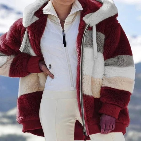 Fluffy Contrasting Padded Warmer Coat (Free Shipping)