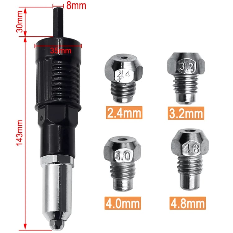 (🔥HOT SALE NOW 52% OFF)- 🎉Professional Rivet Gun Adapter Kit with 4Pcs Nozzle Bolts