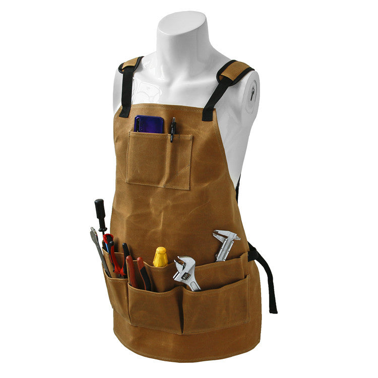 Waxed Canvas Tool Apron-Thickened Waterproof and Oil-proof Denim Apron