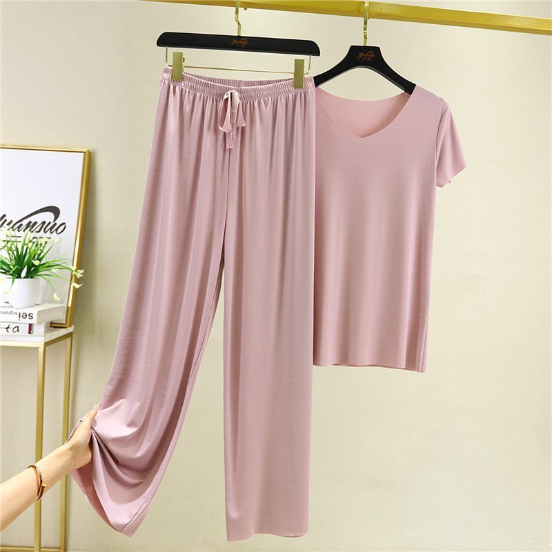 Soft and comfortable ice silk short-sleeved T-shirt two-piece set