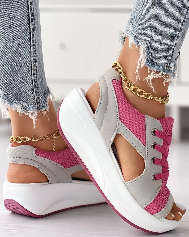 🔥 Contrast Paneled Cutout Lace-up Muffin Sandals