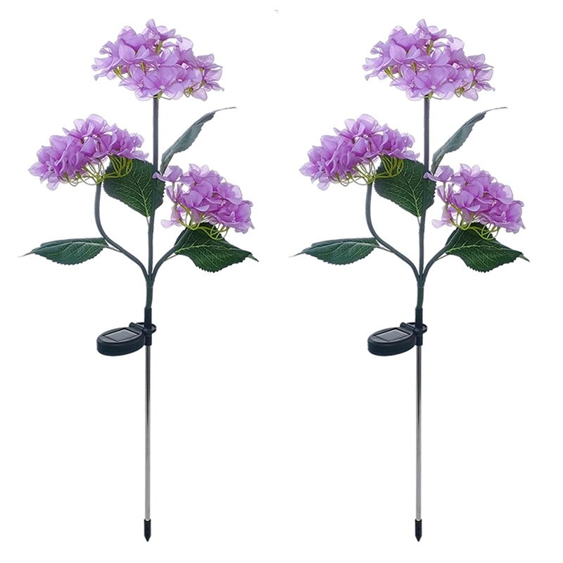 Romantic Garden Solar-Powered 3-Head Hydrangea Rose Flower LED Light