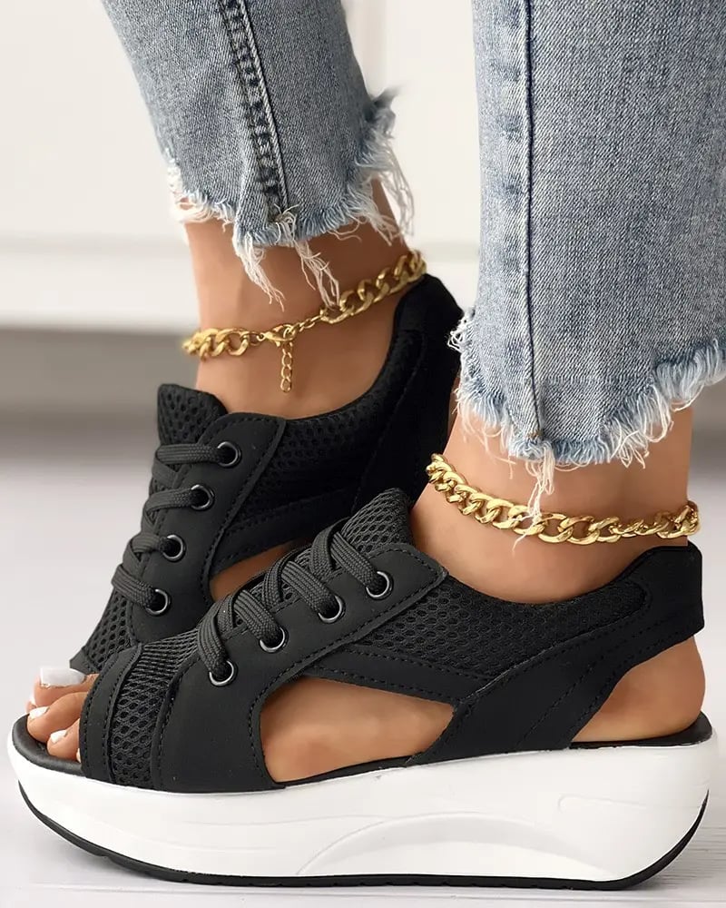 🔥 Contrast Paneled Cutout Lace-up Muffin Sandals