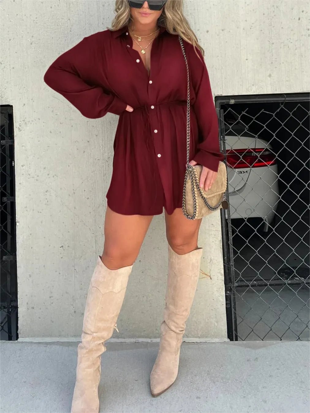 Versatile must-have women's solid color long-sleeved shirt set