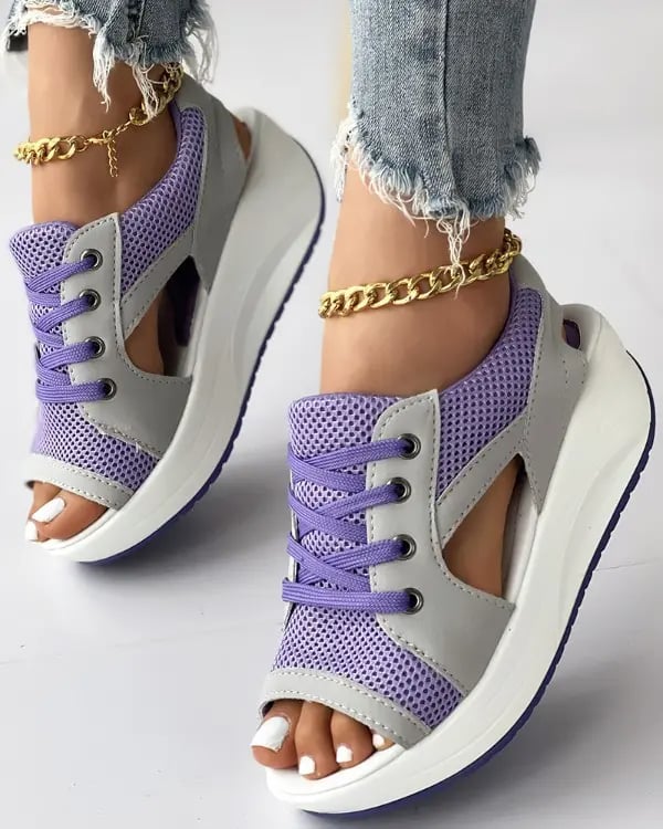 🔥 Contrast Paneled Cutout Lace-up Muffin Sandals