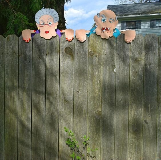 Fence Decoration Nosy Old Man and Lady Garden Yard Art--flat