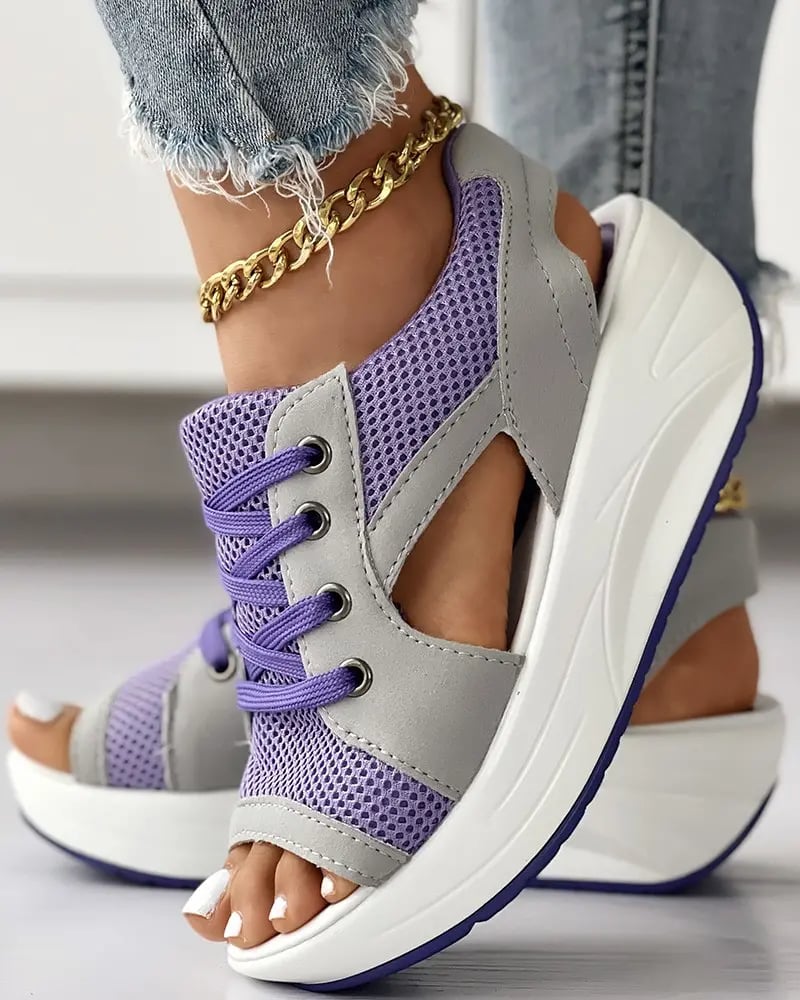 🔥 Contrast Paneled Cutout Lace-up Muffin Sandals