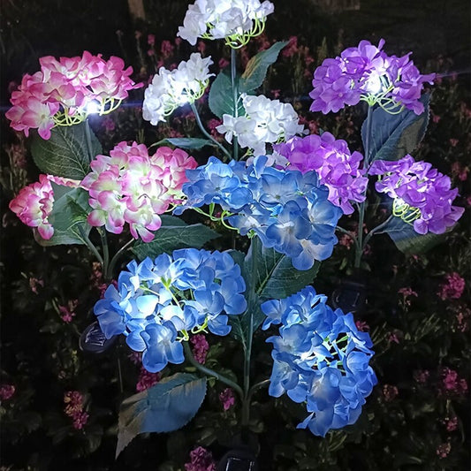 Romantic Garden Solar-Powered 3-Head Hydrangea Rose Flower LED Light