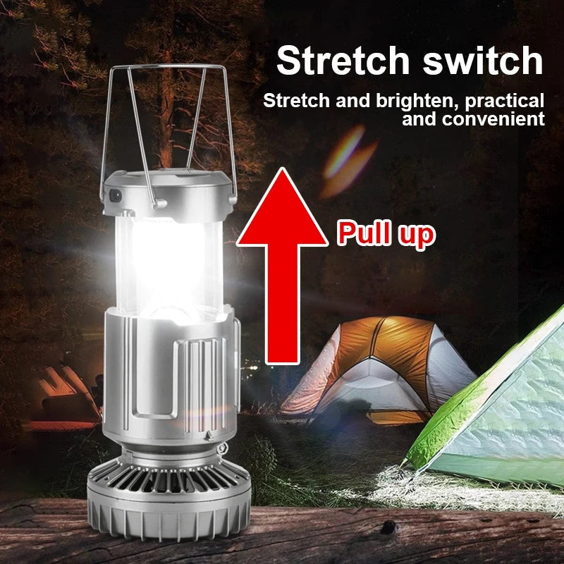 LED Solar Power Fan With Camping Light