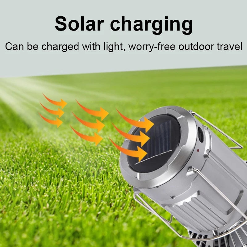 LED Solar Power Fan With Camping Light